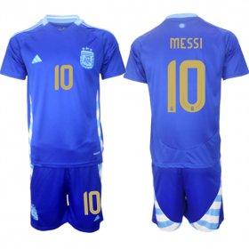 Cheap Men\'s Argentina #10 Lionel Messi Blue 2024-25 Away SoccerJersey Suit