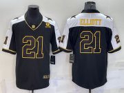 Wholesale Cheap Men's Dallas Cowboys #21 Ezekiel Elliott Black Gold Thanksgiving With Patch Stitched Jersey