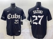 Cheap Men's Chicago Cubs #27 Seiya Suzuki Black 'Gothic North Side Edition' Vapor Premier Limited Stitched Baseball Jersey