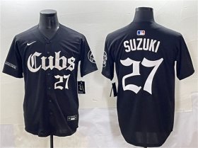 Cheap Men\'s Chicago Cubs #27 Seiya Suzuki Black \'Gothic North Side Edition\' Vapor Premier Limited Stitched Baseball Jersey