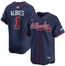 Cheap Men\'s Atlanta Braves #1 Ozzie Albies Navy 2025 Speedway Classic Alternate Limited Stitched Baseball Jersey