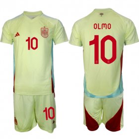 Cheap Men\'s Spain Team #10 Olmo 2024-25 Yellow Away Soccer Jersey Suit