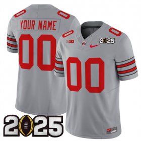 Men\'s Ohio State Buckeyes Active Player Custom Grey 2025 CFP Final Patch F.U.S.E. Vapor Limited Stitched Football Jersey