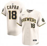 Cheap Men's Milwaukee Brewers #18 Vinny Capra Cream 2025 Limited Stitched Baseball Jersey