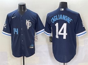 Men\'s Kansas City Royals #14 Jac Caglianone Navy City Connect Stitched Baseball Jersey