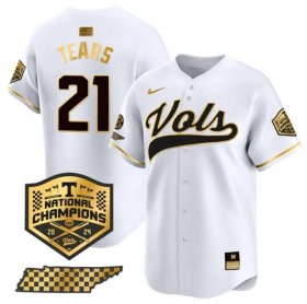 Men\'s Tennessee Volunteers #21 Kavares Tears White Gold 2024 Champions Vapor Limited Stitched Jersey