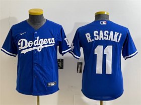 Cheap Youth Los Angeles Dodgers #11 Roki Sasaki Royal Cool Base Stitched Baseball Jersey