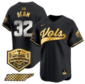 Men\'s Tennessee Volunteers #32 Drew Beam Black Gold 2024 Champions Vapor Limited Stitched Jersey