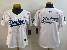 Women\'s Los Angeles Dodgers Team Big Logo White 2025 Tokyo Series Limited Stitched Baseball Jersey(Run Small) Cheap