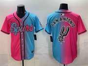 Men's San Antonio Spurs Team Big Logo Pink Blue Limited Stitched Baseball Jersey