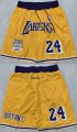 Cheap Men's Los Angeles Lakers #24 Kobe Bryant Yellow Shorts (Run Small)