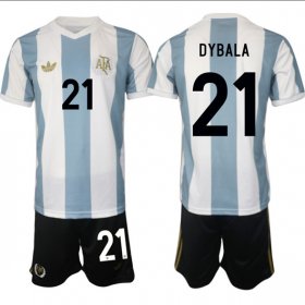 Men\'s Argentina #21 Dybala White Blue 2024-25 50th Anniversary Home Soccer Jersey Suit Cheap