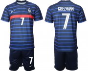 Wholesale Cheap Men 2020-2021 European Cup France home blue 7 Soccer Jersey