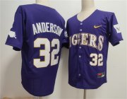 Men's LSU Tigers #32 Kade Anderson Purple 2025 Stitched Baseball Jersey Cheap Wholesale