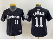 Cheap Youth Cincinnati Reds #11 Barry Larkin Black 'Gothic Queen City Edition' Vapor Premier Limited Stitched Baseball Jersey