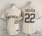 Men's Milwaukee Brewers #22 Christian Yelich Cream Home Limited Stitched Jersey Cheap