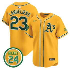 Men\'s Oakland Athletics #23 Shea Langeliers Yellow 2024 Limited With Rickey Henderson Patch Stitched Jersey Cheap
