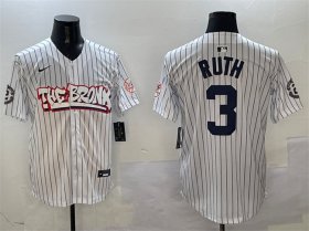 Men\'s New York Yankees #3 Babe Ruth White Bronx Graffiti Vapor Limited Stitched Baseball Jersey Cheap