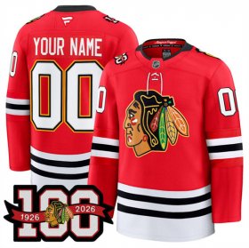 Cheap Men\'s Chicago Blackhawks Active Player Custom Red 2025 Home 100th Anniversary Stitched Hockey Jersey