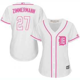 Wholesale Cheap Tigers #27 Jordan Zimmermann White/Pink Fashion Women\'s Stitched MLB Jersey