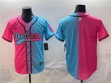 Men's Los Angeles Dodgers Blank Pink Blue Limited Stitched Baseball Jersey Cheap Wholesale