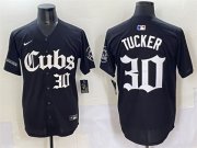 Cheap Men's Chicago Cubs #30 Kyle Tucker Black 'Gothic North Side Edition' Vapor Premier Limited Stitched Baseball Jersey