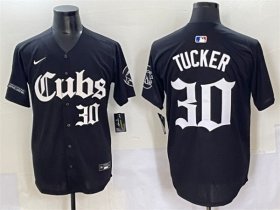 Cheap Men\'s Chicago Cubs #30 Kyle Tucker Black \'Gothic North Side Edition\' Vapor Premier Limited Stitched Baseball Jersey