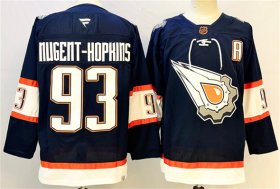 Cheap Men\'s Edmonton Oilers #93 Ryan Nugent-Hopkins Navy With A Patch Reverse Retro Stitched Jersey