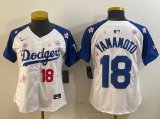 Cheap Women's Los Angeles Dodgers #18 Yoshinobu Yamamoto White Royal 2025 Tokyo Series Limited Stitched Baseball Jersey