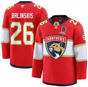 Men\'s Florida Panthers #26 Uvis Balinskis Red Home 2025 Stanley Cup Champions Patch Stitched Jersey