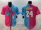 Men's Los Angeles Lakers Front #8 Back #24 Kobe Bryant Pink Blue Limited Stitched Jersey Cheap Wholesale