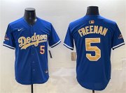 Cheap Men's Los Angeles Dodgers #5 Freddie Freeman Royal 2025 Gold Collection Limited Stitched Baseball Jersey
