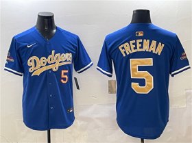 Cheap Men\'s Los Angeles Dodgers #5 Freddie Freeman Royal 2025 Gold Collection Limited Stitched Baseball Jersey