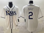 Men's Tampa Bay Rays #2 Yandy Diaz White Cool Base Stitched Baseball Jersey