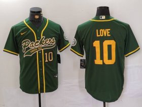 Cheap Men\'s Green Bay Packers #10 Jordan Love Green Cool Base Stitched Baseball Jerseys