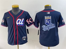 Cheap Women\'s American League Kansas City Royals Team Big Logo Navy 2025 All-Star Edition Limited Stitched Baseball Jersey(Run Small)