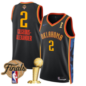 Men\'s Oklahoma City Thunder #2 Shai Gilgeous-Alexander Black 2025 Finals Patch And Finals Champions Patch City Edition Stitched Basketball Jersey