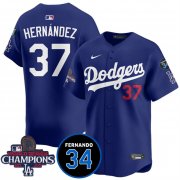 Cheap Men's Los Angeles Dodgers #37 Teoscar Hernandez Royal 2024 World Series Champions With Fernando Memorial Patch Vapor Premier Limited Stitched Baseball Jersey