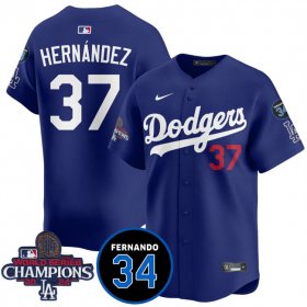 Cheap Men\'s Los Angeles Dodgers #37 Teoscar Hernandez Royal 2024 World Series Champions With Fernando Memorial Patch Vapor Premier Limited Stitched Baseball Jersey