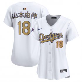 Women\'s Los Angeles Dodgers #18 Yoshinobu Yamamoto White 2025 Gold Collection Limited Stitched Baseball Jersey(Run Small) Cheap