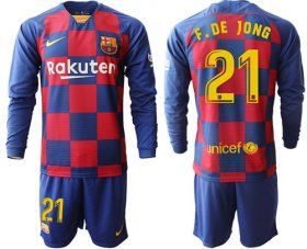 Wholesale Cheap Barcelona #21 F.De Jong Home Long Sleeves Soccer Club Jersey