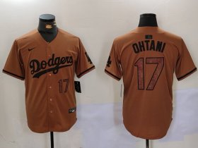 Cheap Men\'s Los Angeles Dodgers #17 Shohei Ohtani Number Olive Cool Base Limited Stitched Jersey