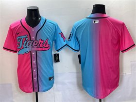 Men\'s Detroit Tigers Blank Pink Blue Limited Stitched Baseball Jersey Cheap Wholesale