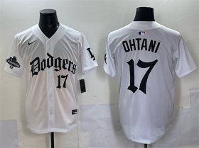 Men\'s Los Angeles Dodgers #17 Shohei Ohtani White 2025 LA Gothic Style With 2024 World Series Champions Patch Vapor Premier Limited Stitched Baseball Jersey Cheap Wholesale