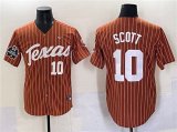 Cheap Men's Texas Longhorns #10 Mia Scott Orange Pinstripe 2025 World Series & SEC Patch Stitched Jersey