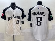 Cheap Men's Los Angeles Dodgers #8 Enrique Hernandez White Black Mexico 2025 LA Gothic Style With Fernando Patch Vapor Premier Limited Stitched Baseball Jersey