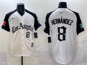 Cheap Men\'s Los Angeles Dodgers #8 Enrique Hernandez White Black Mexico 2025 LA Gothic Style With Fernando Patch Vapor Premier Limited Stitched Baseball Jersey