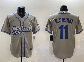 Men\'s Los Angeles Dodgers #11 Roki Sasaki Gray With Patch Cool Base Stitched Baseball Jersey Cheap