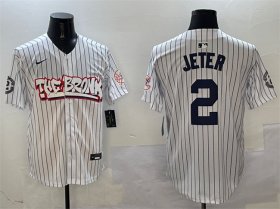 Men\'s New York Yankees #2 Derek Jeter White Bronx Graffiti Vapor Limited Stitched Baseball Jersey Cheap