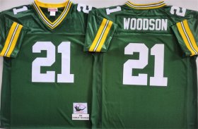 Men\'s Green Bay Packers #21 Charles Woodson Green Throwback Stitched Football Jersey
